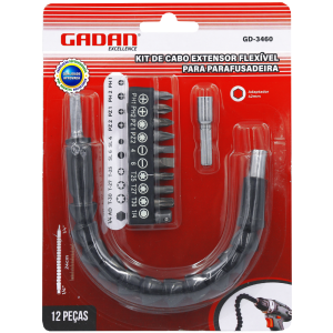 KIT CABO EXTENSOR FLEXIVEL + 11 PCS PARA PARAFUSADEIRA - GADAN